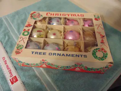 12 Stenciled Shiny xmass  tree  Ornaments from the 60 in box, View more