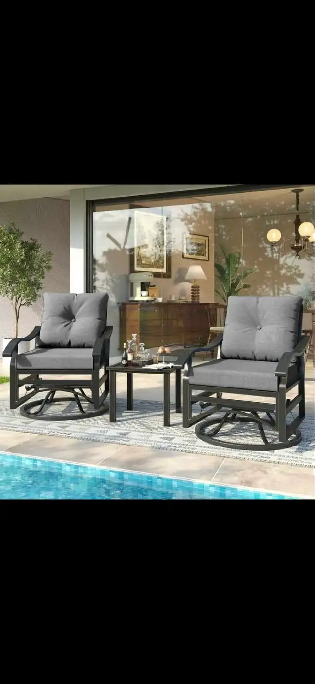 Outdoor Swivel Rocker Chairs, 3 Piece Metal Patio Rocking Chairs in Patio & Garden Furniture in Markham / York Region - Image 6