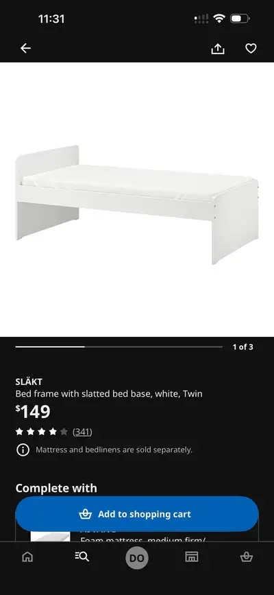 IKEA SLÄKT Bed Frame with mattress included - White, Twin, View more