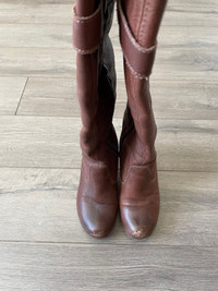 Brown genuine leather wedge boots