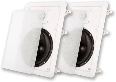 Up for sale are 3 Acoustic Audio by Goldwood Surround Home Theater Speakers Set of 3 White (MT-6) Re...