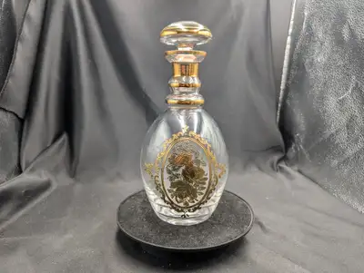 Vintage Bohemia Czech Crystal Decanter Gilded Floral Design, View more