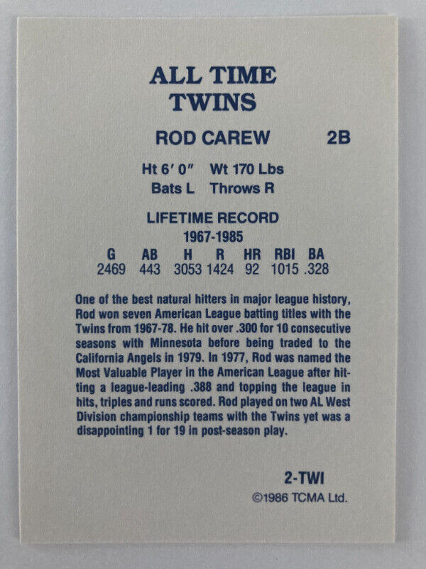 1986 All Time Minnesota Twins TCMA Team Set- Carew in Arts & Collectibles in Bedford - Image 2