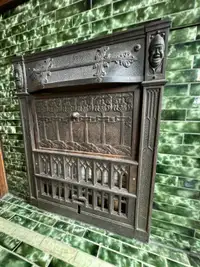 1910 - Solid wood fire place mantel, insert and grate.