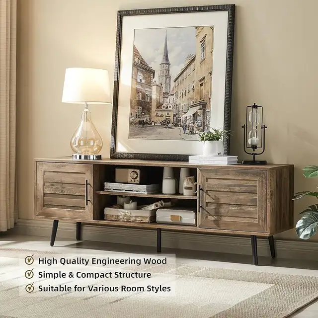 65" Mid Century Modern TV Stand, Wood TV Stand with  Cabin in TV Tables & Entertainment Units in Markham / York Region - Image 6