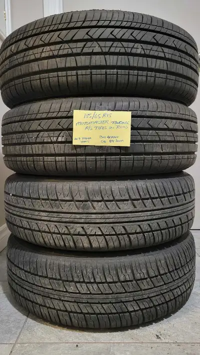 Selling a terrific set of Motomaster Touring all season tires on steel rims. Previously on a 2017 To...