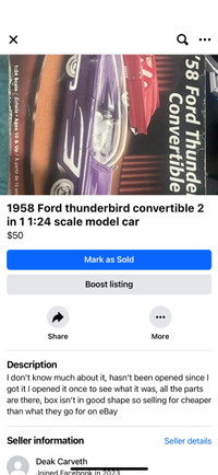 1958 Ford thunderbird convertible 2 in 1  1:24 scale model car 