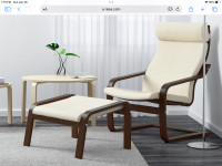 IKEA Poang Ivory  Leather Chair and Footstool Combo
