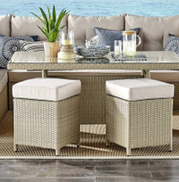Canaan All-Weather Wicker Outdoor 17" H Square Stools with Cushi