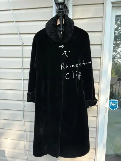 Black Full Length Faux Fur with Rhinestone Fastener, View more