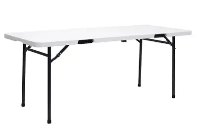 One new commercial grade table (maximum load 1000 lbs.) for sale. Safety locks, folds flat (centre h...