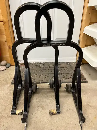 Includes both the front and rear bike stands made by ‘Graves Autosports’. Stands are both in good co...