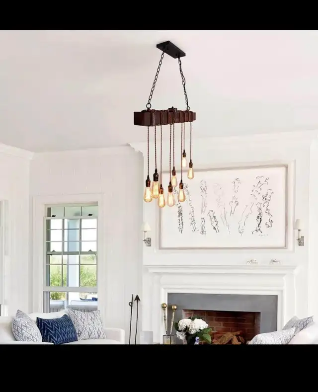 Rustic Black Wood Hanging Kitchen Dining Room Multi Pendant Ligh in Kitchen & Dining Wares in Hamilton - Image 6