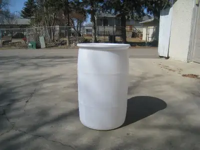 WHITE OR BLUE 55 GALLON PLASTIC BARRELS, View more