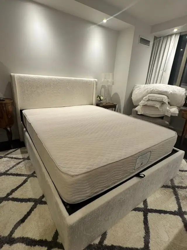 Luna Cream Bouclé Queen & King Bed with 14” Storage –Decent Head in Beds & Mattresses in Vancouver - Image 2