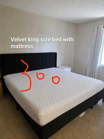 Velvet King size bed with mattress, View more