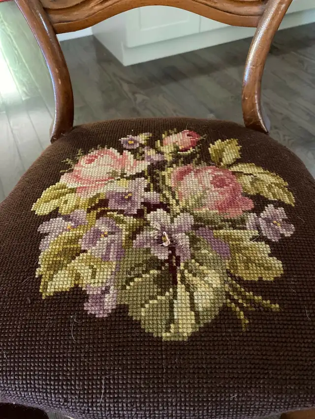Antique Balloon Back Solid Wood Chair Needlepoint Seat in Dining Tables & Sets in Kingston - Image 10