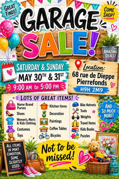 Garage sale Saturday May 30th and Sunday May 31st from 9-5, View more