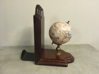Vintage Antique Wood Brass SPINNING GLOBE BOOKEND