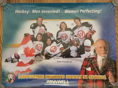 Unique 2002 women’s hockey poster with Don Cherry and 5 Team Canada players. Size is 18”x24”. Good c...