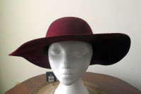 Woman’s New  Felt Burgundy Wide Brim Hat One Size