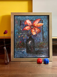 Impressionist Red Lily Oil on Canvas