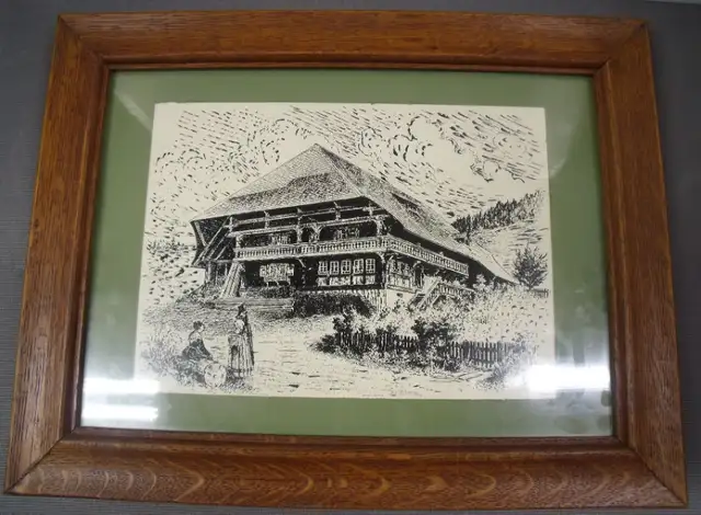 VINTAGE 10" x 14" OAK PICTURE FRAME - BLACK FOREST SCENE in Home Décor & Accents in Lethbridge - Image 3
