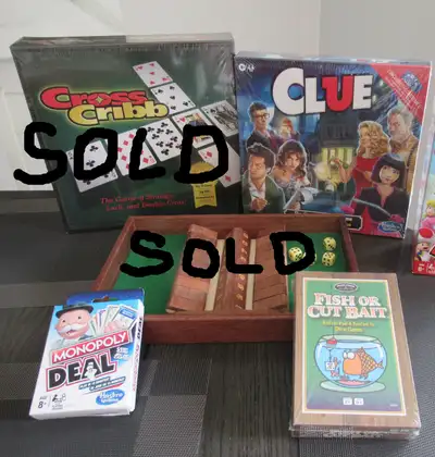 Shut Box,Clue, F1sh Bait, Monopoly Deal BRAND NEW, View more