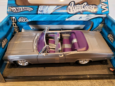 Rare BNIB C3875 1:18 Diecast Hot Wheels Whips 1965 Chevrolet Impala Lowrider Grey West Coast Customs...