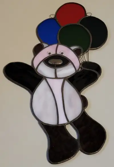 Vintage Stained Glass Teddy Bear with Balloons Window Suncatcher, View more