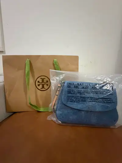 Brand New Tory Burch Emerson Denim Suede Shoulder Bag, View more