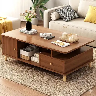 Modern Wood Coffee Table with Storage Drawer & Cabinet 120/60/41, View more