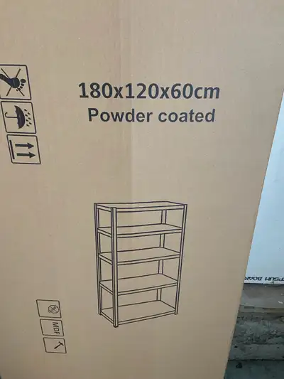 Selling this durable brand new shelving unit. 180x120x60 cm measure. Black metal frame with black wo...