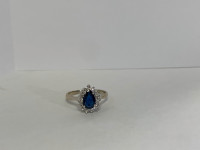 3.299g 10K White Gold Ring w/ Pear Cut Sapphire In Halo Setting