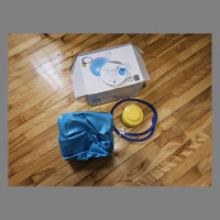 GYM BALL 65cm-NEVER USED with foot PUMP, RESISTANCE BAND and DVD