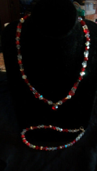 Red and Clear Crystal Necklace and Bracelet