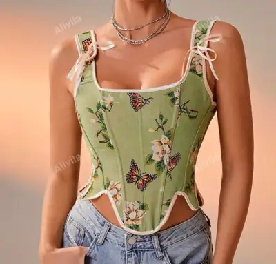 Alivila Green Butterfly Floral Corset Top, View more