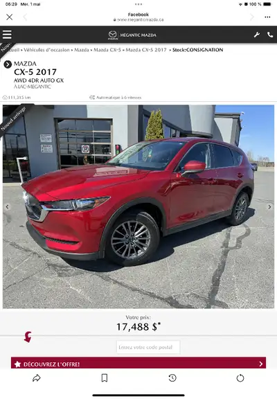 Mazda CX-5 2017 AWD 4DR AUTO GX à Lac-Mégantic
