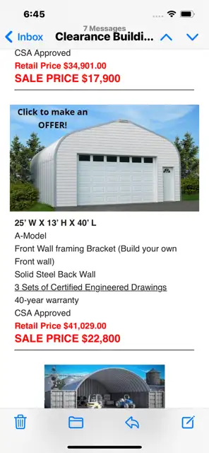 25x40 Quonset building for sale , I ordered the better baseplates and delivered to my door was $2150...