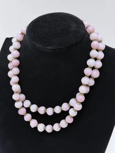 Vintage Pink Lucite Bead Necklace, View more