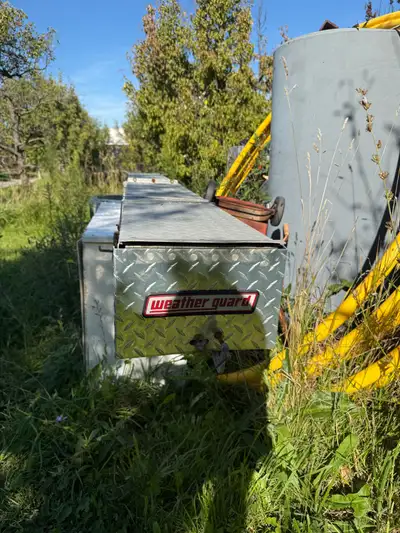 Weather Guard 10.5’ ladder rack conduit box. Locking mechanism broken, was using c-clamp in place to...