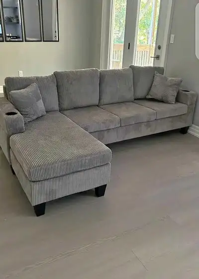 New grey Corduroy sectional sofa , View more