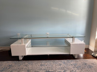 White TV Stand with Glass 59”