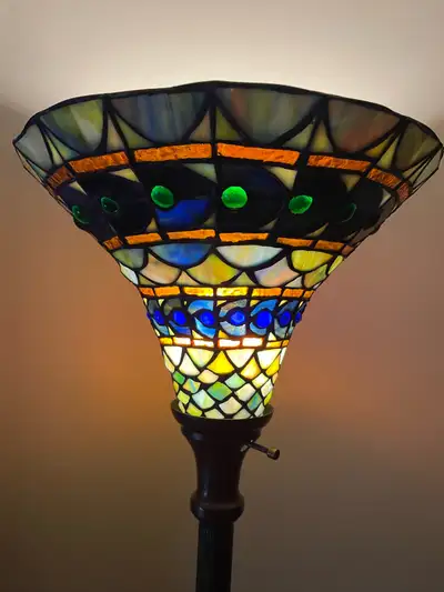 Tiffany Style Stained Glass Floor Lamp • Jewelled Torchiere, View more