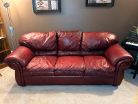 Top-grain leather pillowtop sofa, love seat, and arm chair