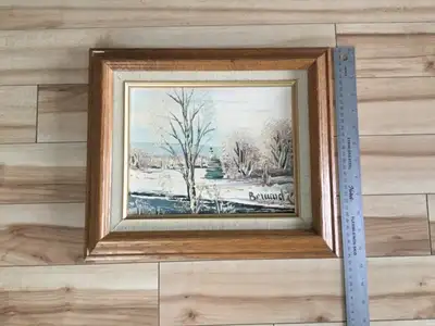 Tableau de l’artiste Bernard Peinture a l’huile, scène d'hiver signé a la main par l’artiste peintre...