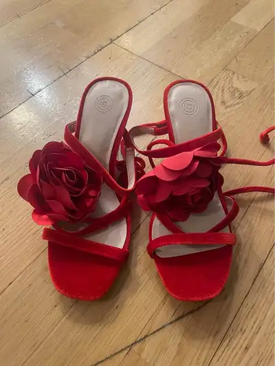 Red strappy heels, View more