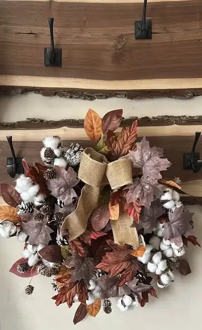 Fall Wreath Decor - Cotton, Leaves, Pine Cones, View more