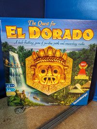 The Quest for El Dorado Board game. Deck-building race game.