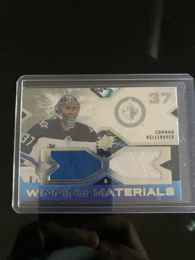 Connor Hellebuyck game used two patch jersey hockey card mint, View more